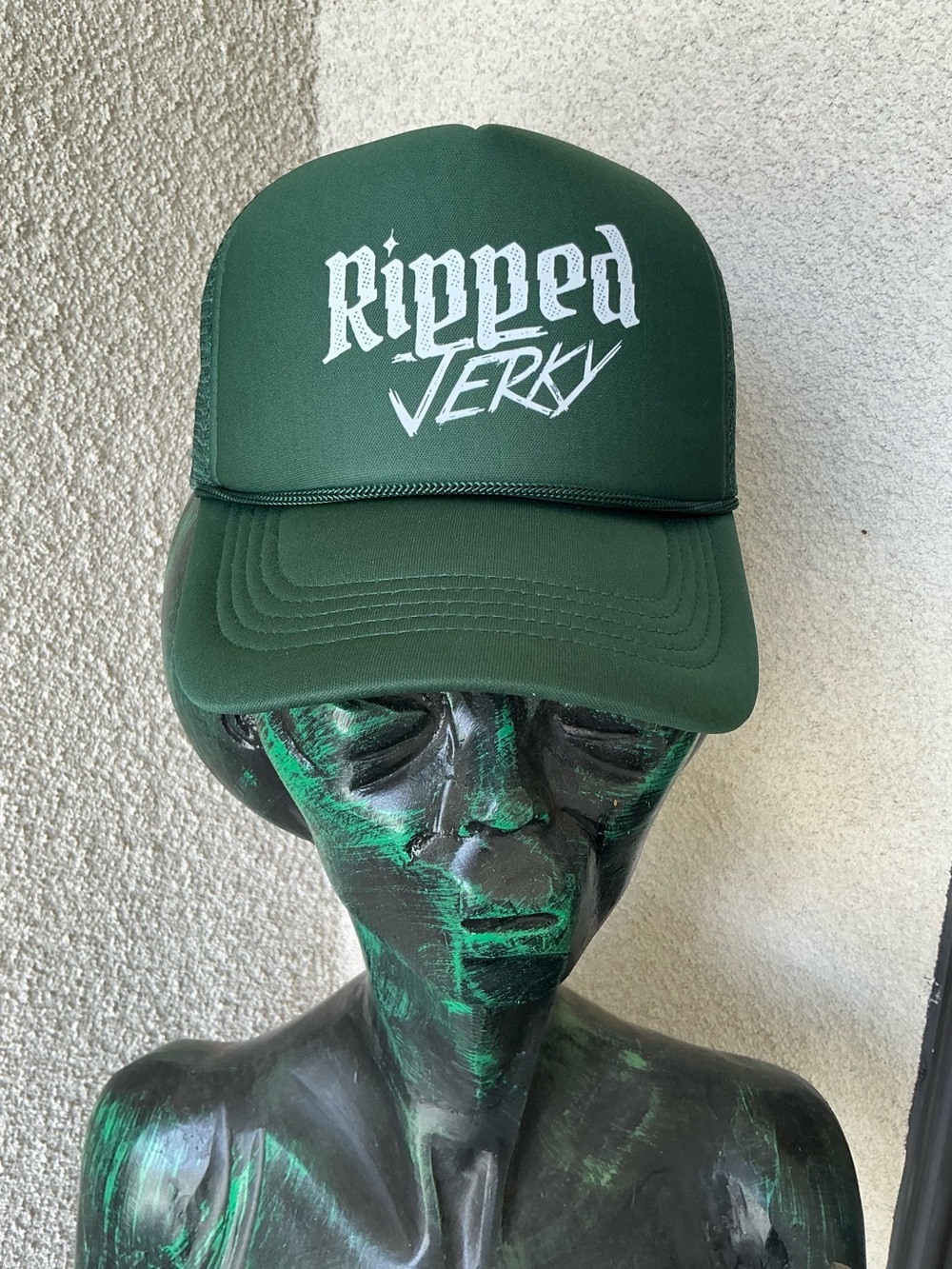Ripped Jerky Trucker Hat in Forest Green